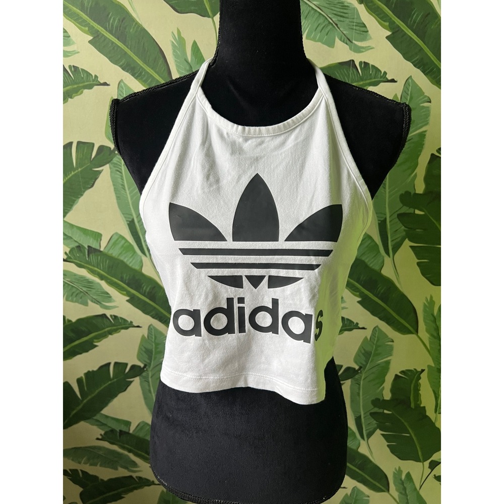 Adidas Trefoil Halter Crop Top Women Medium White NWOT